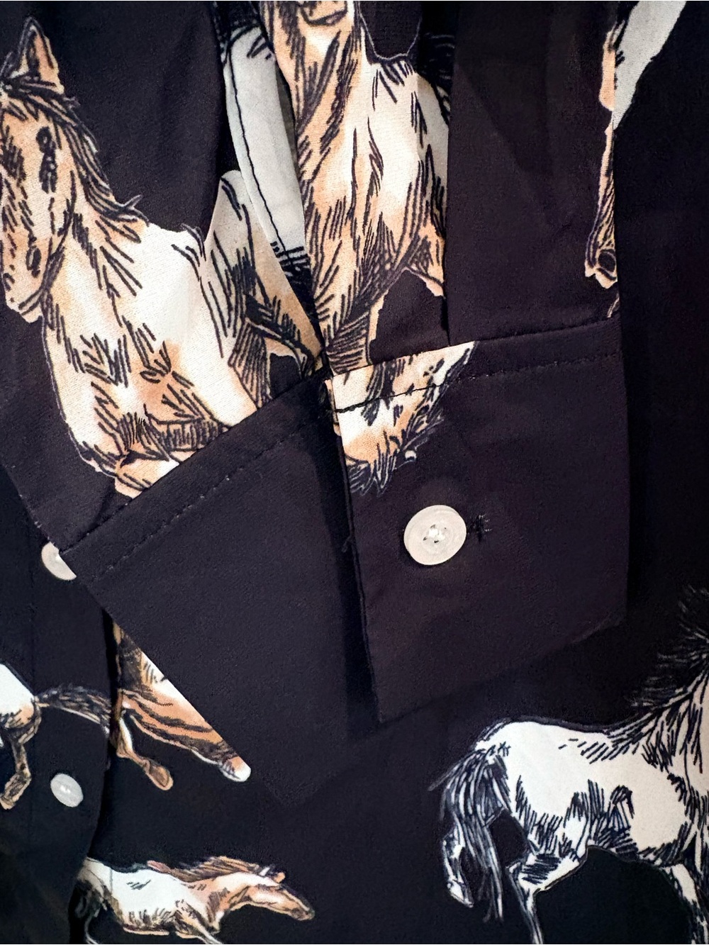 Black Button-Down Blouse with Elevated Equestrian Print - Picture 8 of 9